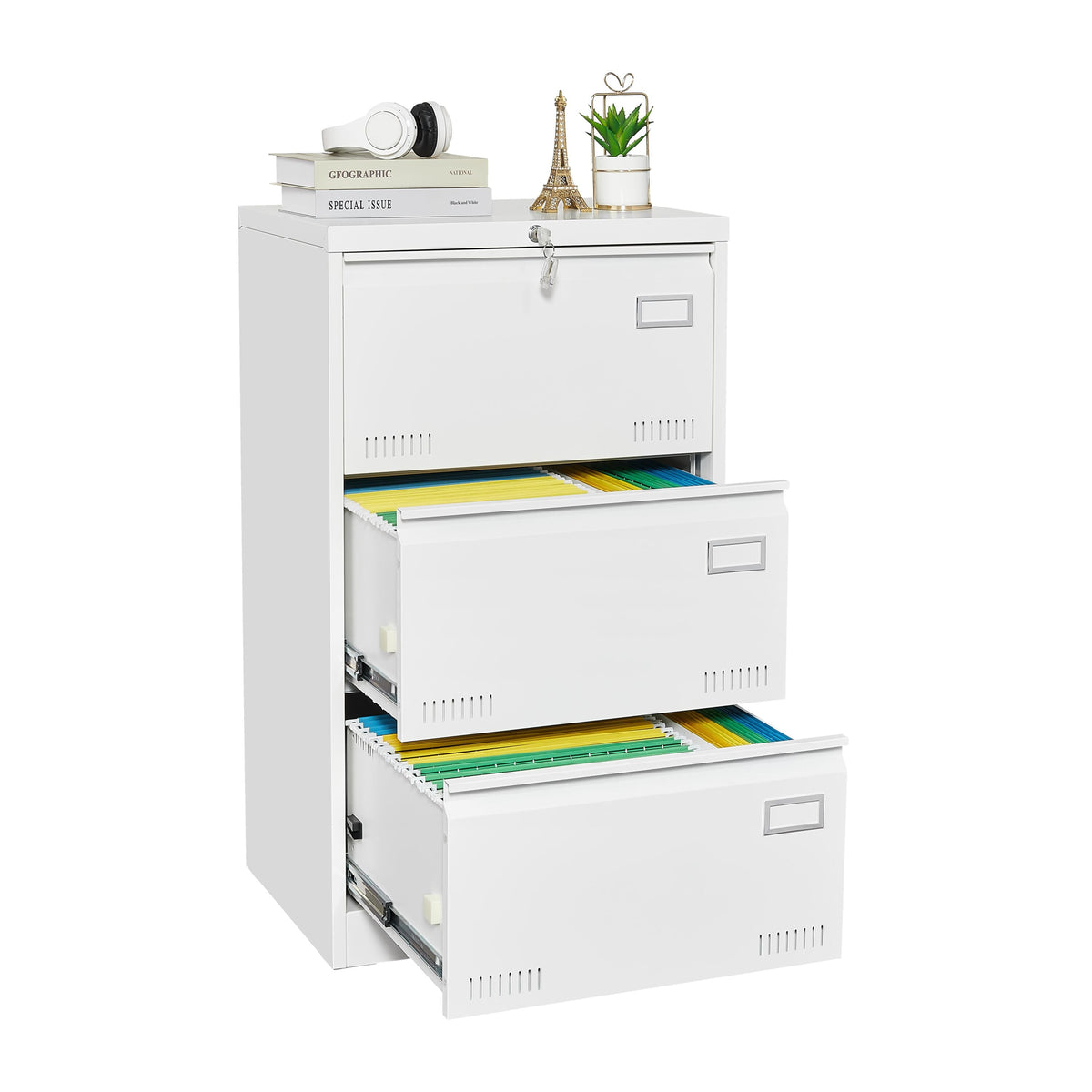 Mondawe White 3-Drawer 23.62-in File Cabinet