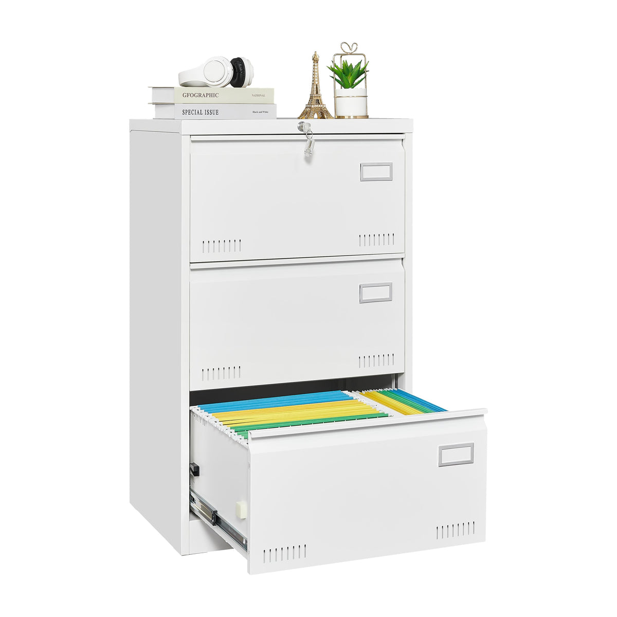 Mondawe White 3-Drawer 23.62-in File Cabinet