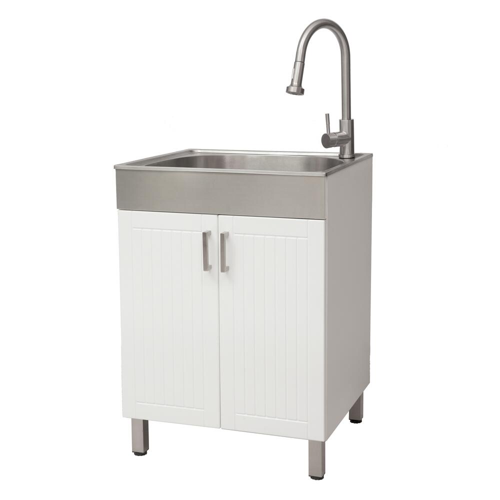 Tuscany 24" White Cabinet & Stainless Steel Laundry Sink with Faucet