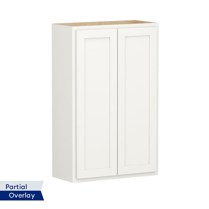 Shenandoah PRO Express Breckenridge 27-in W x 42.125-in H x 12-in D Linen Partial Overlay Wall Fully Assembled Plywood Cabinet (Recessed Panel Shaker Door Style)