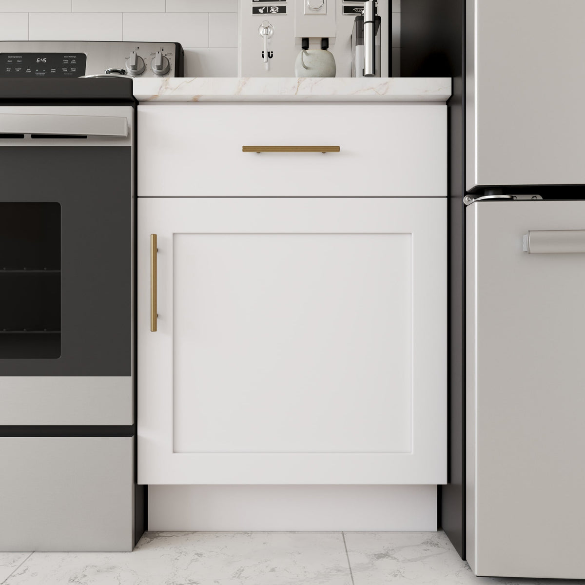 RELIABILT Fairplay 36-in W x 34.5-in H x 24-in D White 1-Drawer Base Ready To Assemble Plywood Cabinet (Recessed Panel Shaker Door Style)