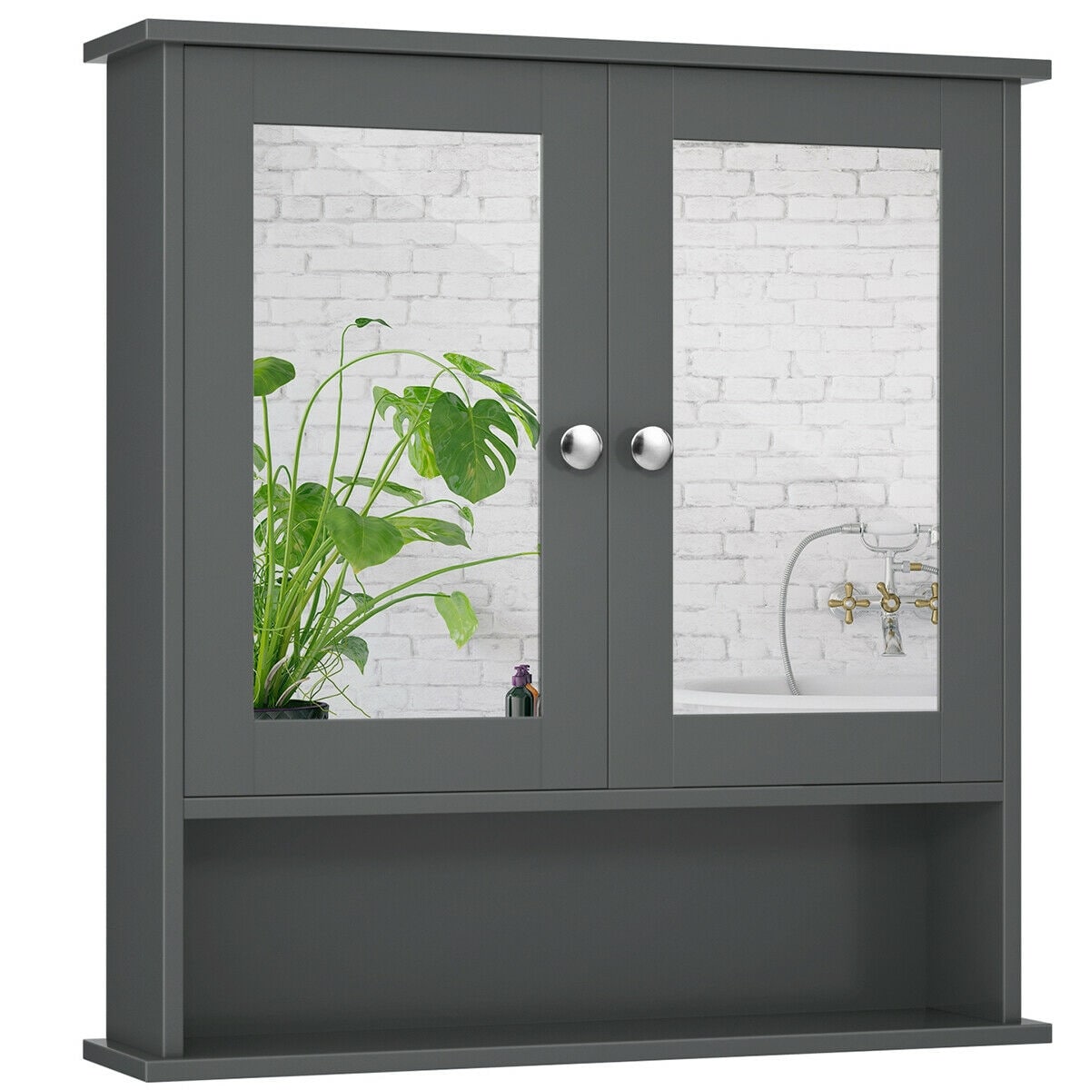 WELLFOR 22-in x 23-in Surface Mount Gray Mirrored Medicine Cabinet