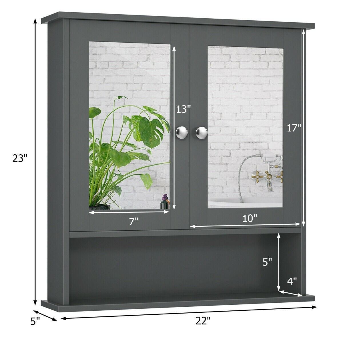WELLFOR 22-in x 23-in Surface Mount Gray Mirrored Medicine Cabinet