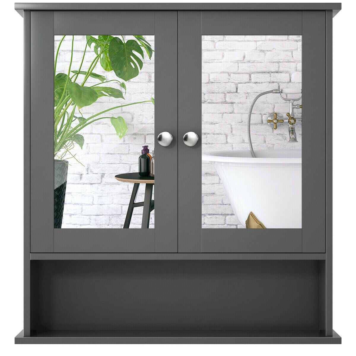 WELLFOR 22-in x 23-in Surface Mount Gray Mirrored Medicine Cabinet