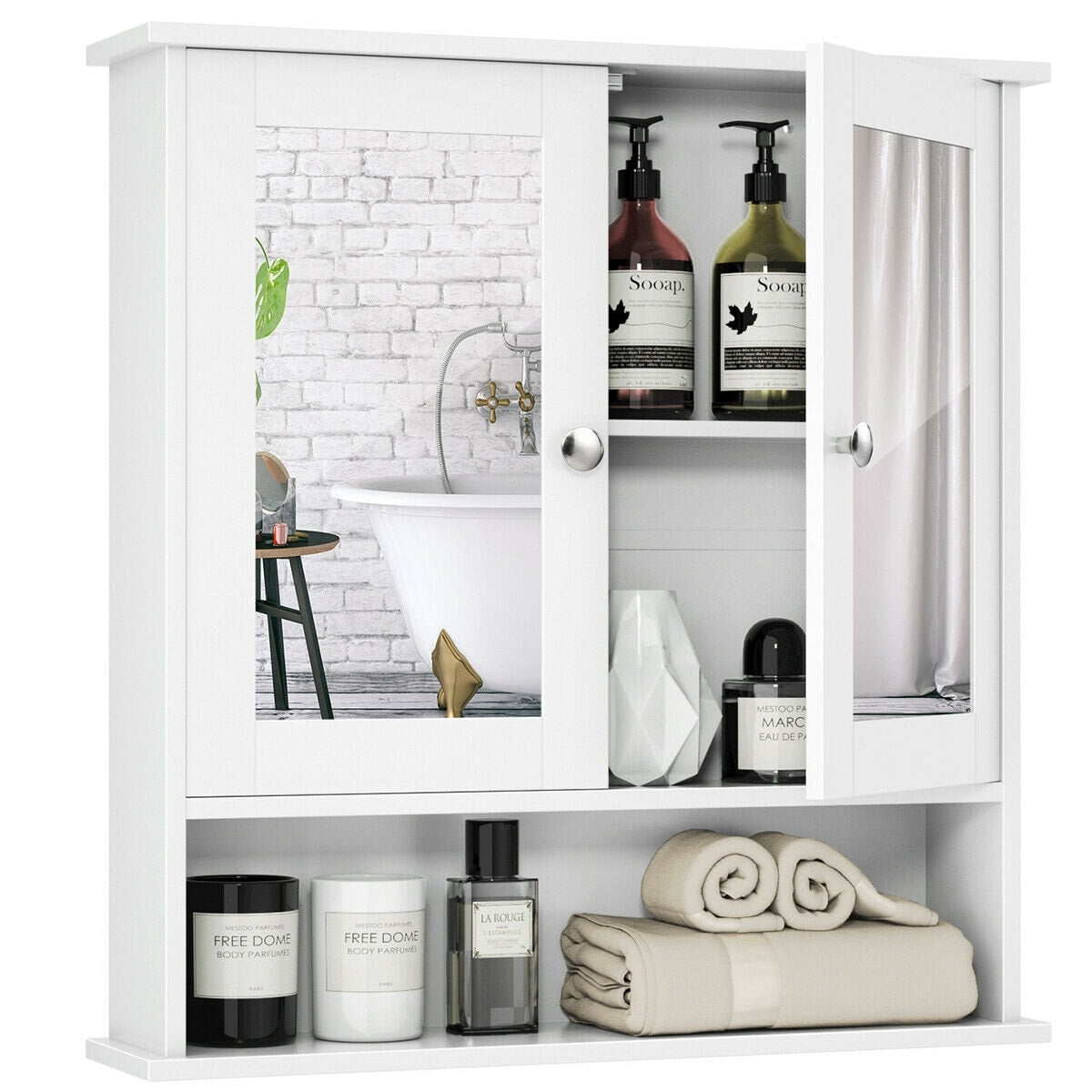 WELLFOR 22-in x 23-in Surface Mount White Mirrored Medicine Cabinet