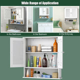 WELLFOR 22-in x 23-in Surface Mount White Mirrored Medicine Cabinet
