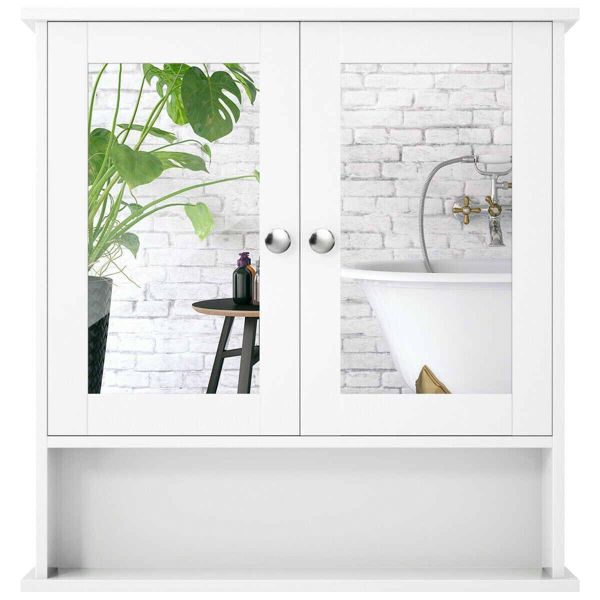 WELLFOR 22-in x 23-in Surface Mount White Mirrored Medicine Cabinet