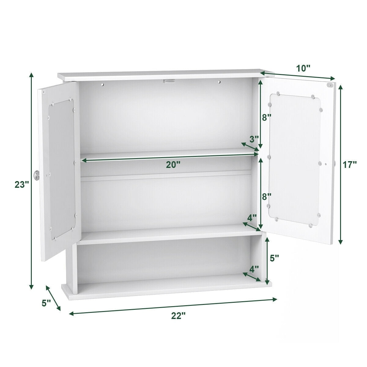WELLFOR 22-in x 23-in Surface Mount White Mirrored Medicine Cabinet