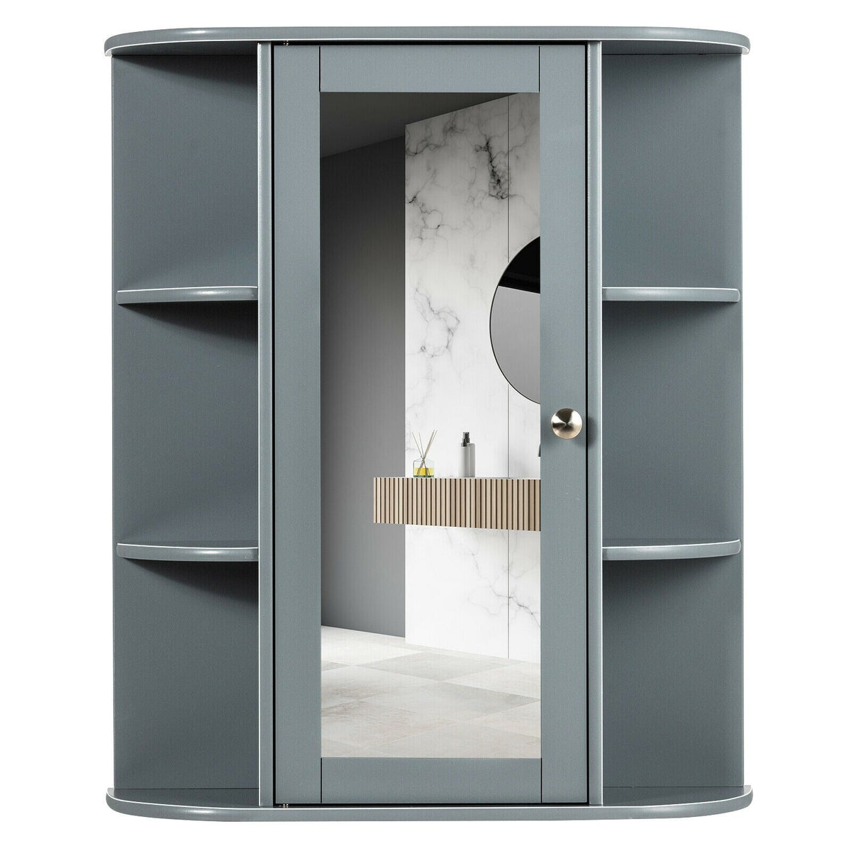 WELLFOR 23.5-in x 28-in Surface Mount Gray Mirrored Medicine Cabinet