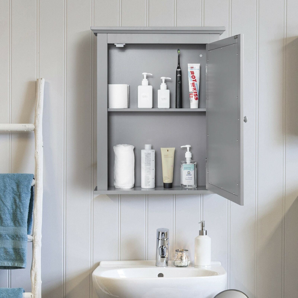WELLFOR 22-in x 27-in Surface Mount Gray Mirrored Medicine Cabinet