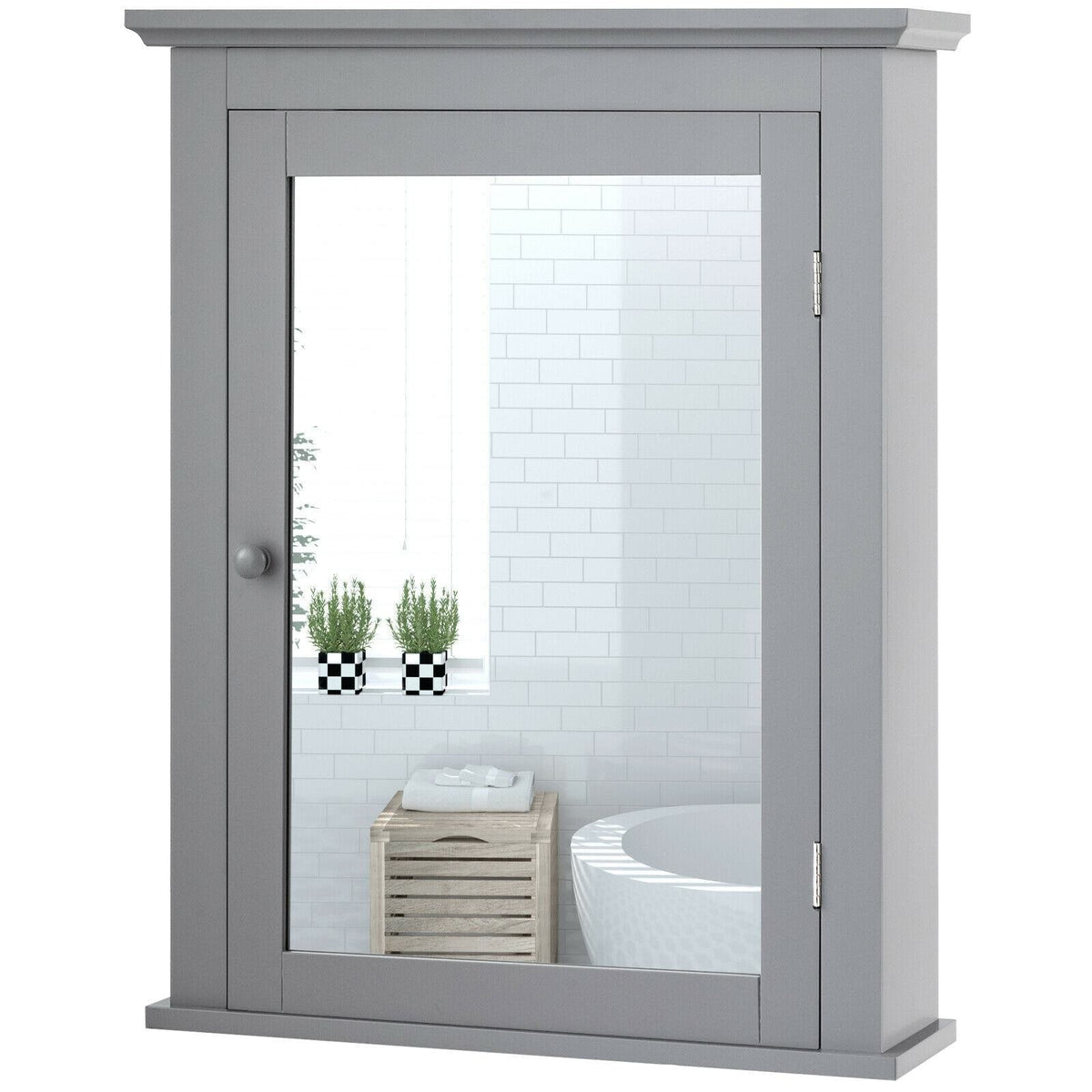 WELLFOR 22-in x 27-in Surface Mount Gray Mirrored Soft Close Medicine Cabinet