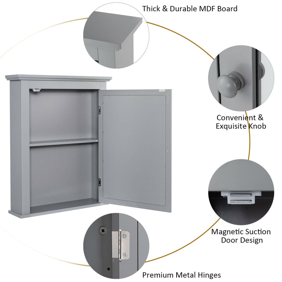 WELLFOR 22-in x 27-in Surface Mount Gray Mirrored Medicine Cabinet