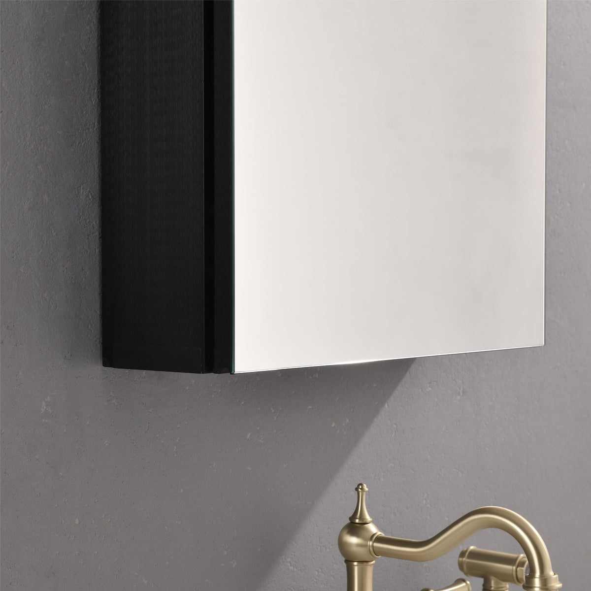 WELLFOR 18-in x 36-in Lighted Surface/Recessed Mount Black Mirrored Soft Close Medicine Cabinet