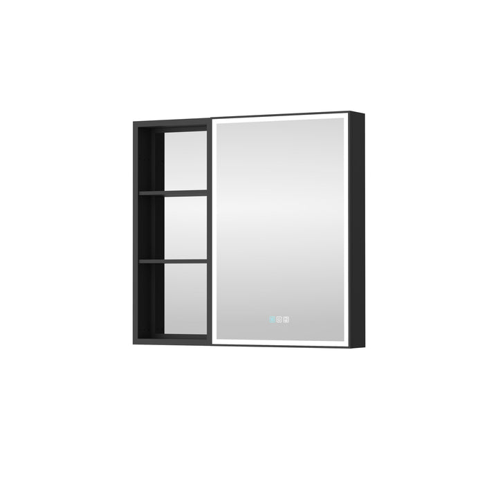 WELLFOR W12 32-in x 30-in Lighted LED Fog Free Surface/Recessed Mount Anodized Black Aluminum Mirrored Soft Close Medicine Cabinet with Outlet
