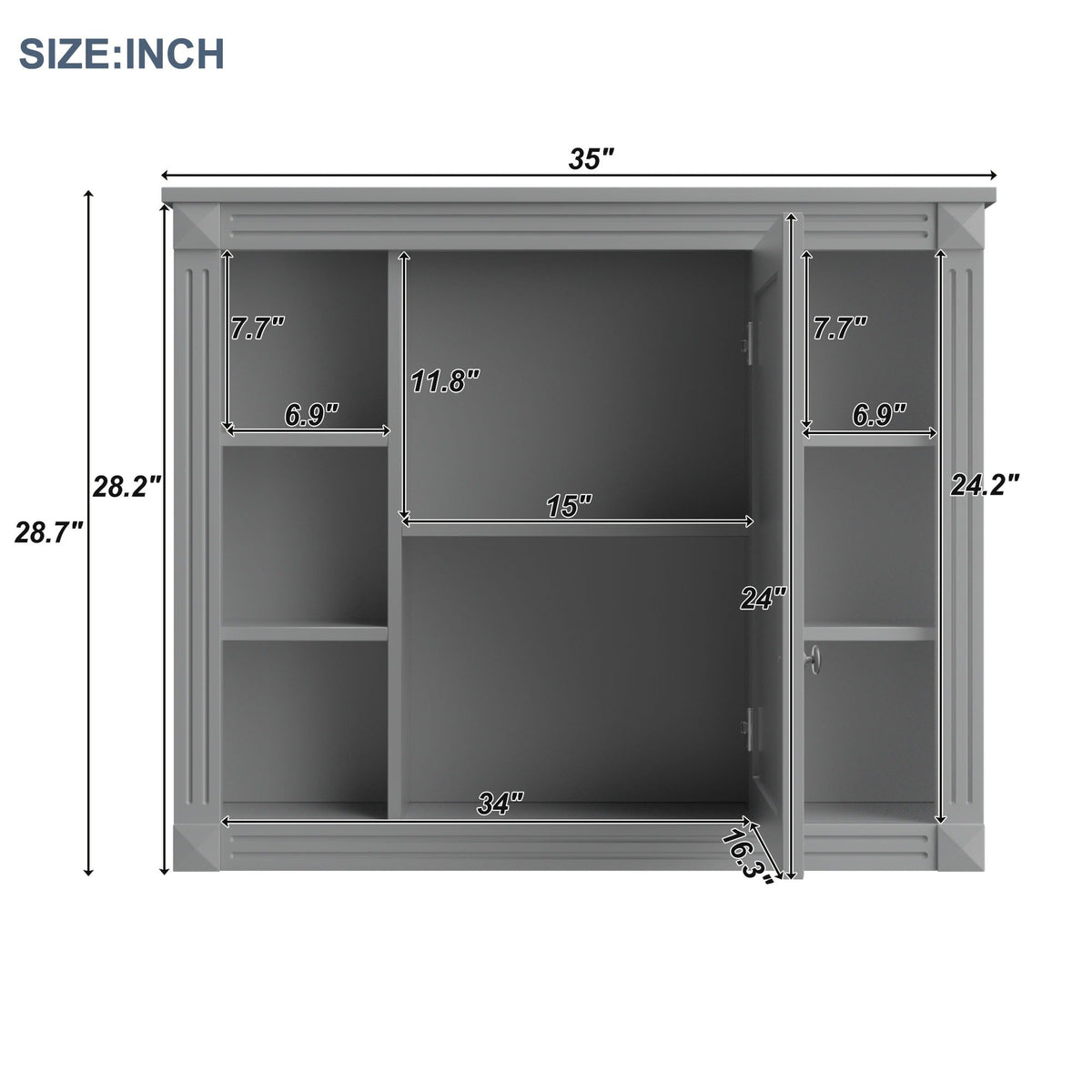 WELLFOR MS 35-in x 28-in Surface Mount Gray Mirrored Soft Close Medicine Cabinet