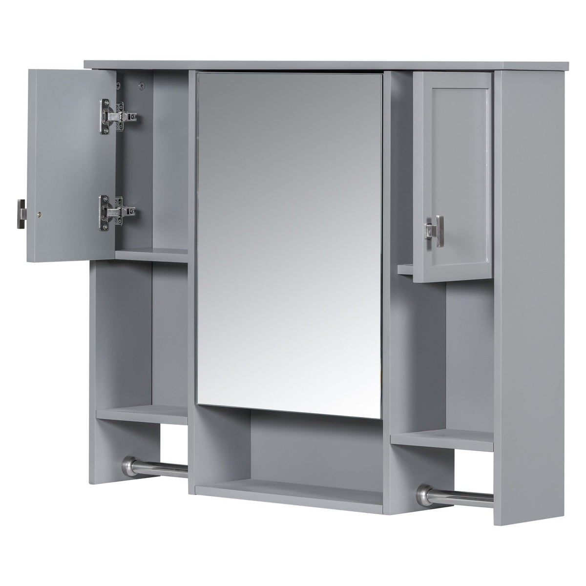 WELLFOR 35-in x 28.7-in Surface Mount Gray Mirrored Soft Close Medicine Cabinet