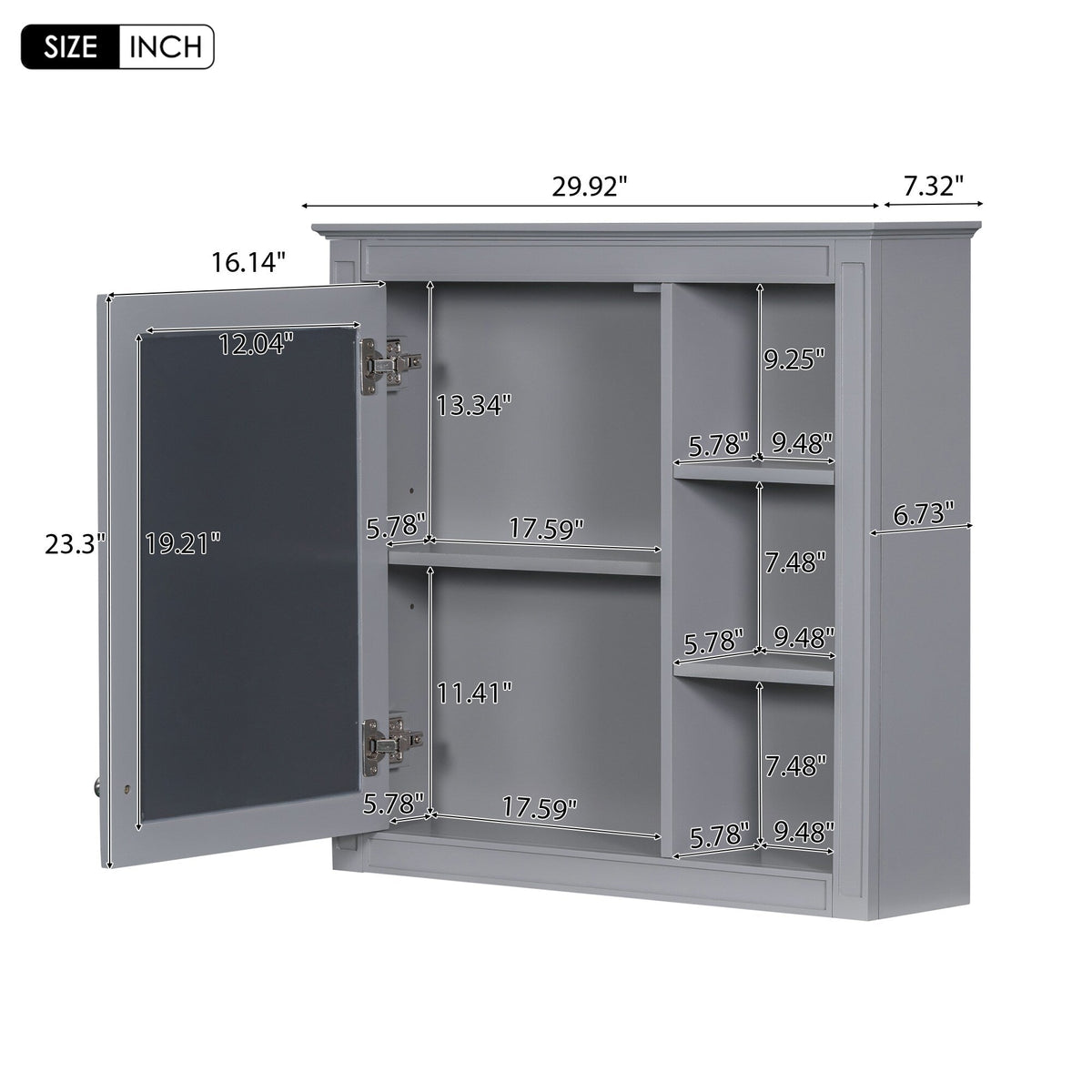 WELLFOR MR 30-in x 28-in Surface Mount Gray Mirrored Soft Close Medicine Cabinet