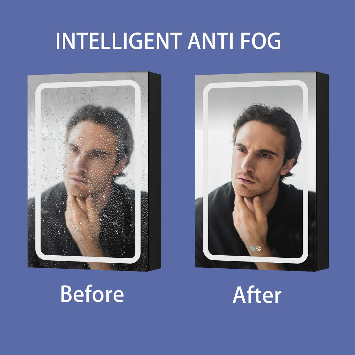 WELLFOR BG 30-in x 30-in Lighted LED Fog Free Surface Mount Black Mirrored Soft Close Medicine Cabinet
