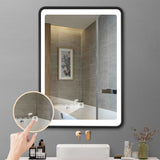 WELLFOR AO 20-in x 28-in Lighted LED Fog Free Surface Mount Black Mirrored Medicine Cabinet