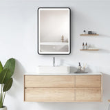 WELLFOR AO 20-in x 28-in Lighted LED Fog Free Surface Mount Black Mirrored Medicine Cabinet