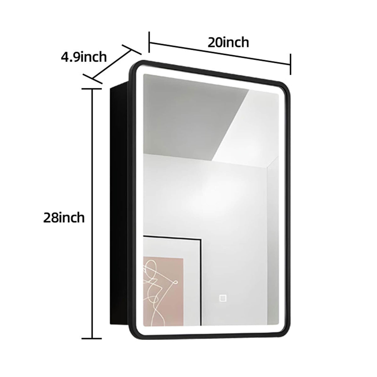 WELLFOR AO 20-in x 28-in Lighted LED Fog Free Surface Mount Black Mirrored Medicine Cabinet