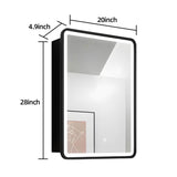 WELLFOR AO 20-in x 28-in Lighted LED Fog Free Surface Mount Black Mirrored Medicine Cabinet
