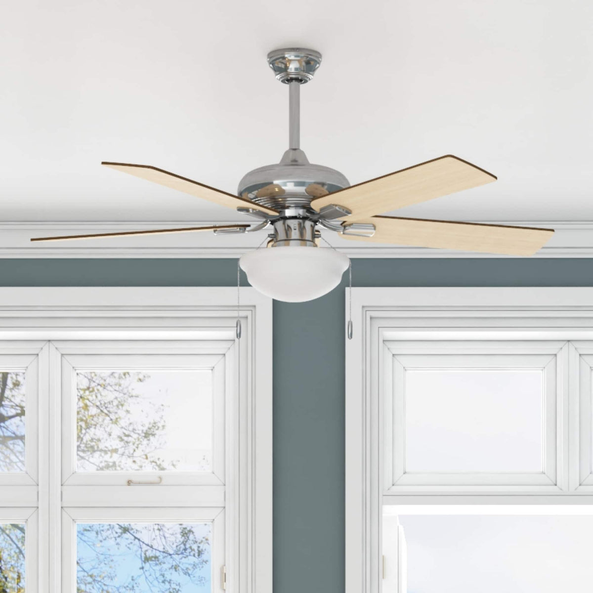 Harbor Breeze Caratuk River 52-in Brushed Nickel LED Indoor Ceiling Fan with Light, Reversible Auburn/Blonde Blades (5-Blade)