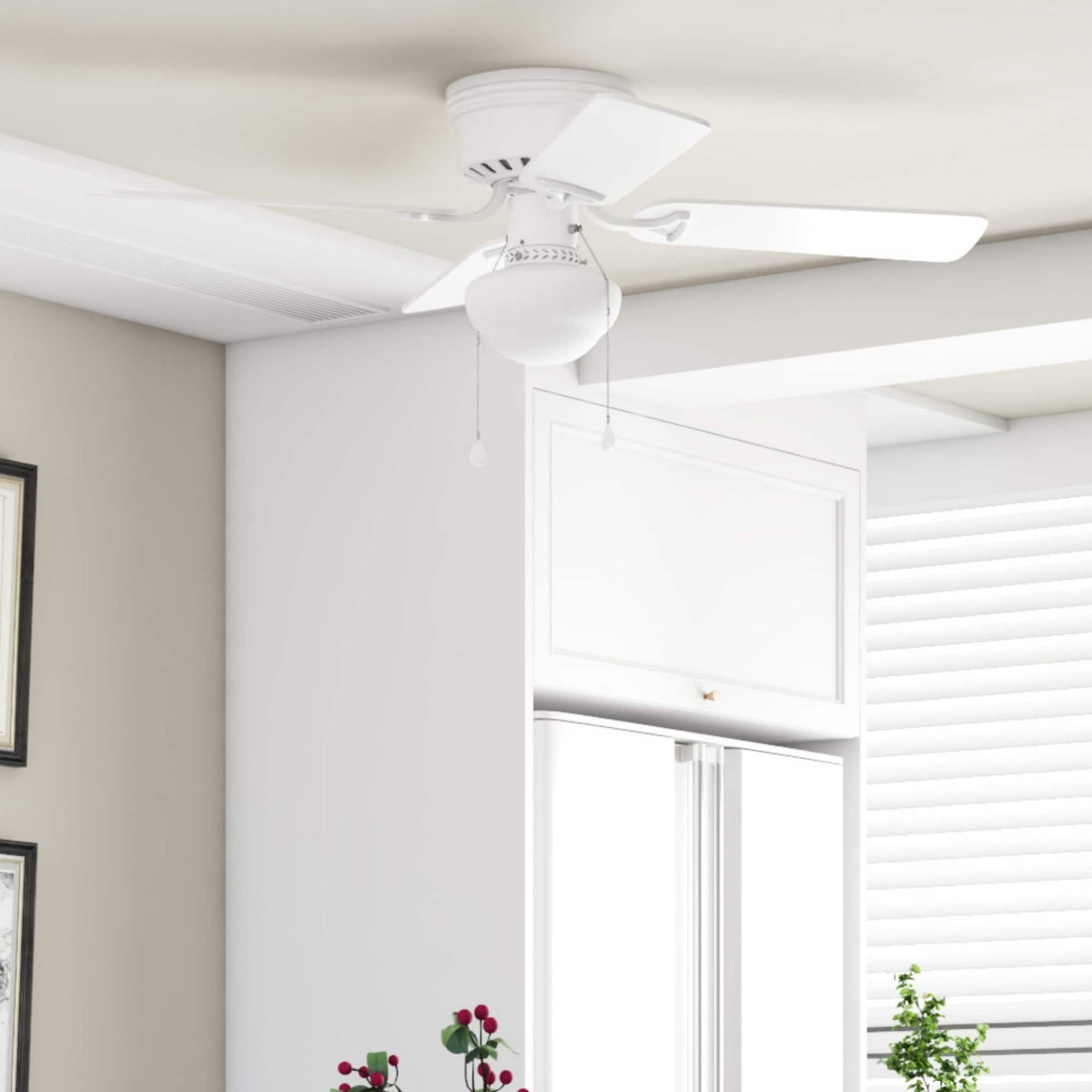 Harbor Breeze Armitage 42-in White LED Indoor Flush Mount Ceiling Fan with Light Kit (4-Blade)
