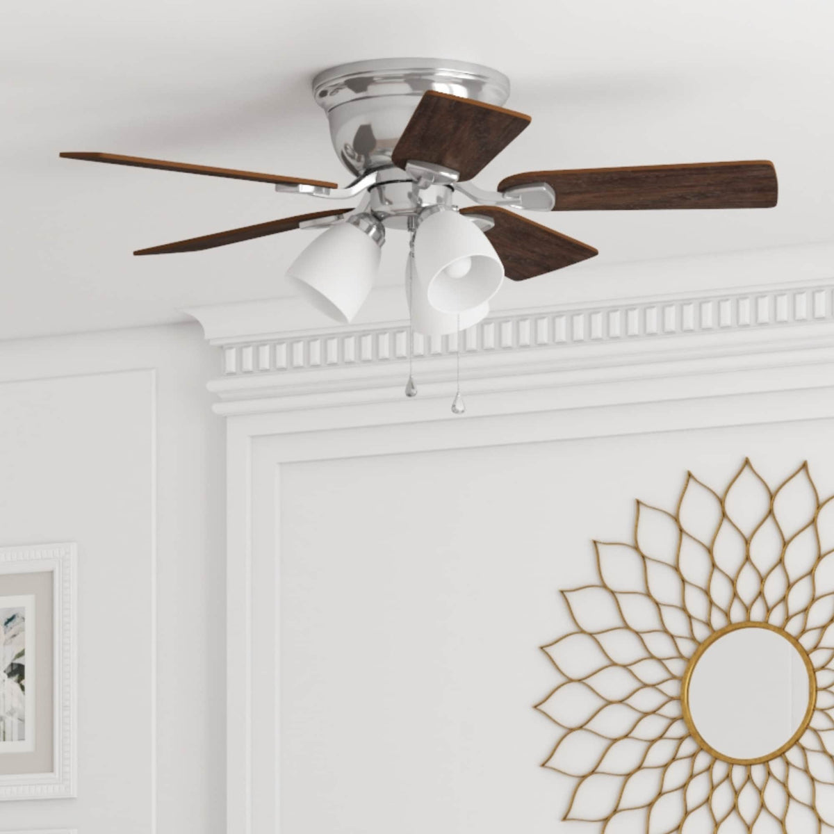 Harbor Breeze Centreville 42-in Brushed Nickel LED Indoor Flush Mount Ceiling Fan with Light Kit (5-Blade)