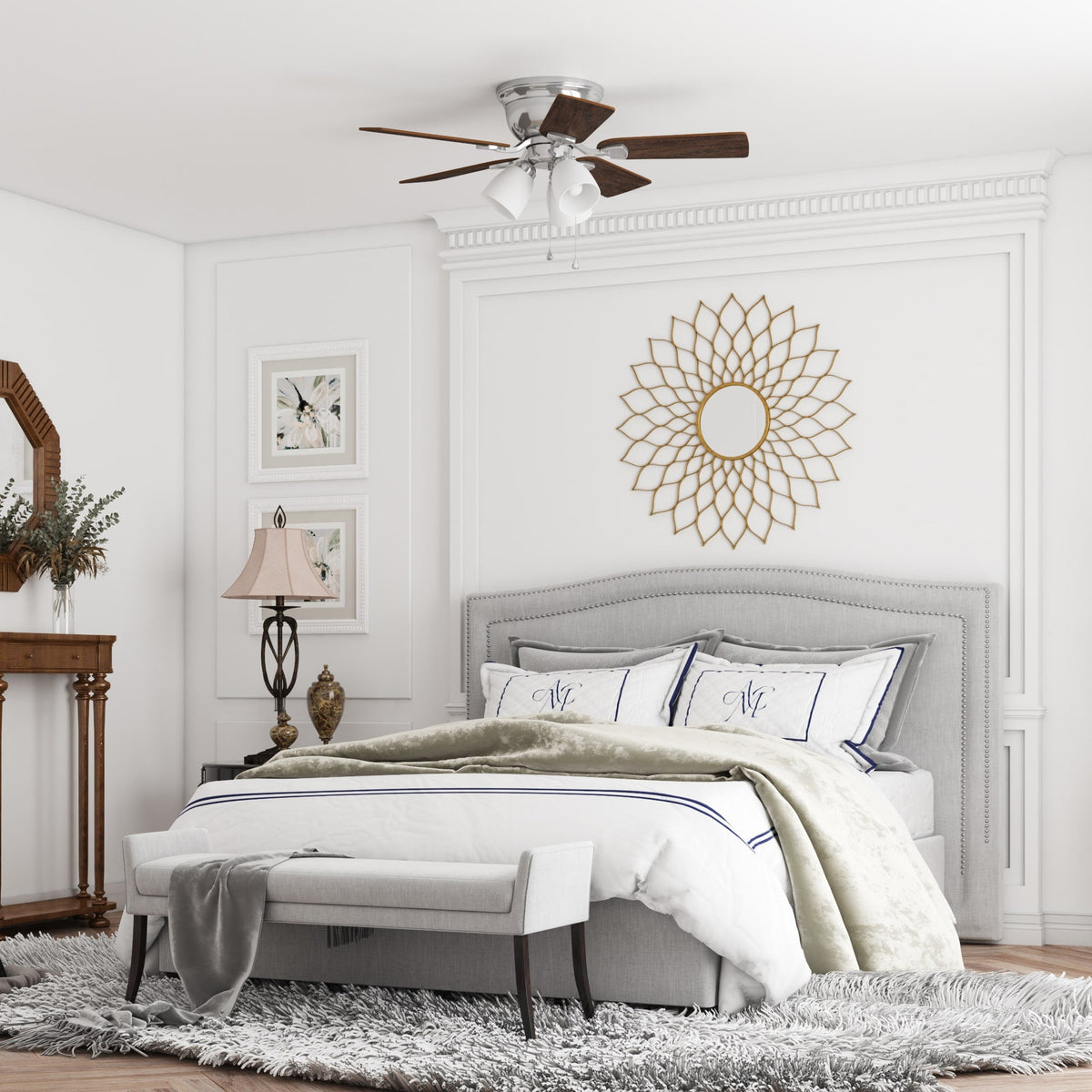 Harbor Breeze Centreville 42-in Brushed Nickel LED Indoor Flush Mount Ceiling Fan with Light Kit (5-Blade)