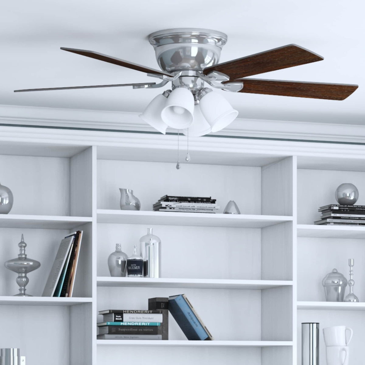 Harbor Breeze Centreville 52-in Brushed Nickel LED Indoor Flush Mount Ceiling Fan with Light Kit (5-Blade)