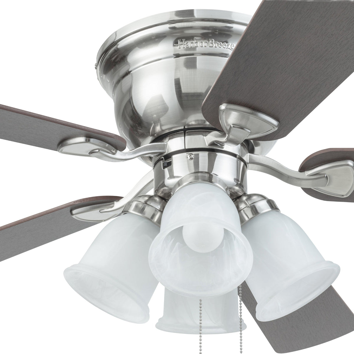 Harbor Breeze Centreville 52-in Brushed Nickel LED Indoor Flush Mount Ceiling Fan with Light Kit (5-Blade)