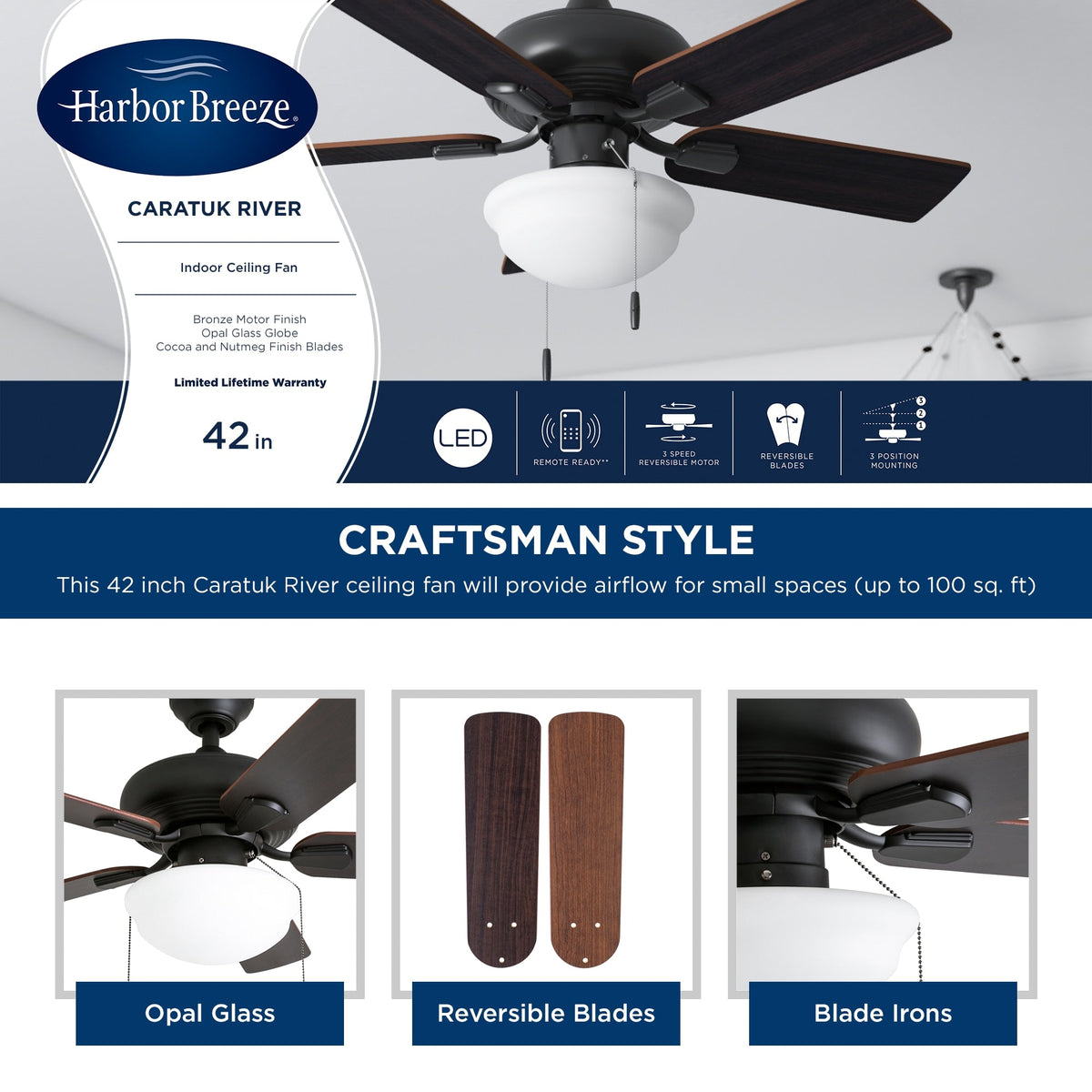 Harbor Breeze Caratuk River 42-in Oil Rubbed Bronze LED Indoor Ceiling Fan with Light (5-Blade)