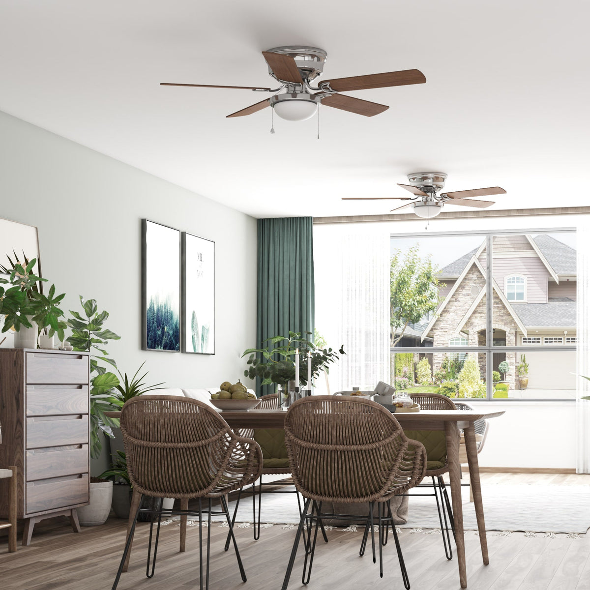 Harbor Breeze Armitage 52-in Brushed Nickel LED Indoor Flush Mount Ceiling Fan with Light Kit, 5-Blade