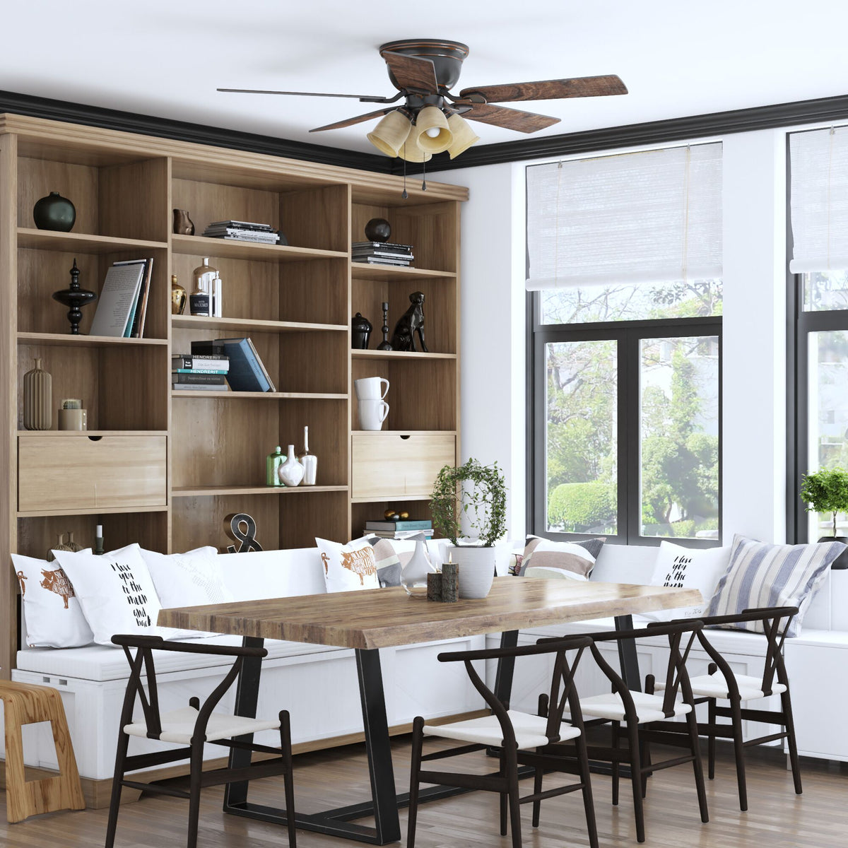Harbor Breeze Centreville 52-in Oil-Rubbed Bronze LED Indoor Flush Mount Ceiling Fan with Light (5-Blade)