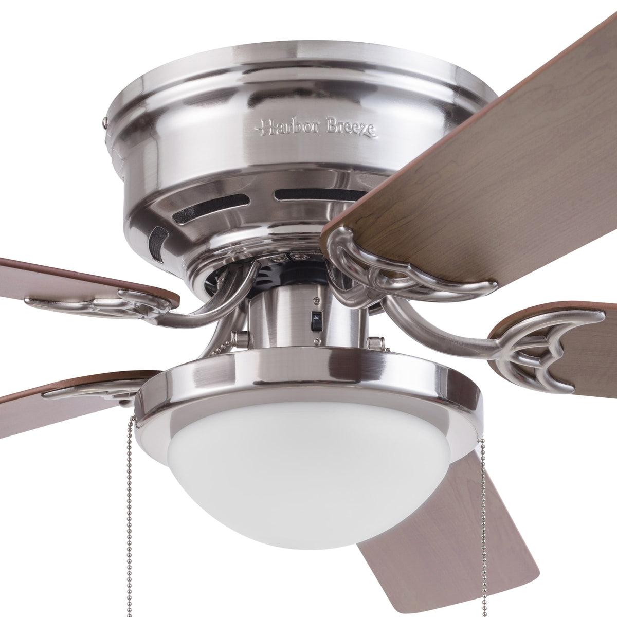 Harbor Breeze Armitage 52-in Brushed Nickel LED Indoor Flush Mount Ceiling Fan with Light Kit, 5-Blade