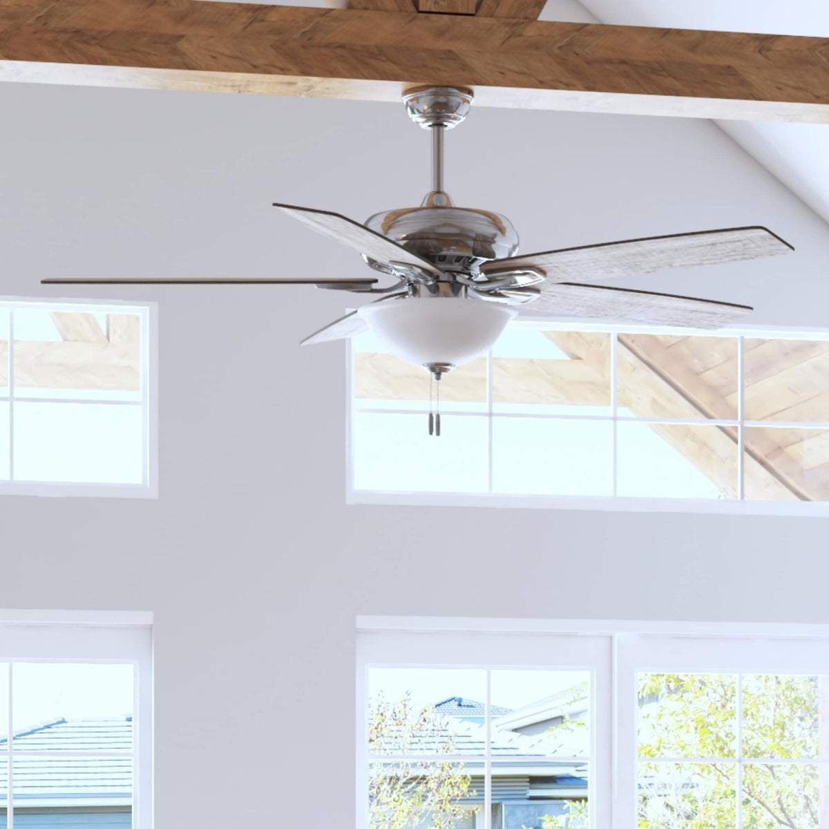 Harbor Breeze Cooperstown 62-in Brushed Nickel LED Indoor Ceiling Fan with Light, 5-Blade