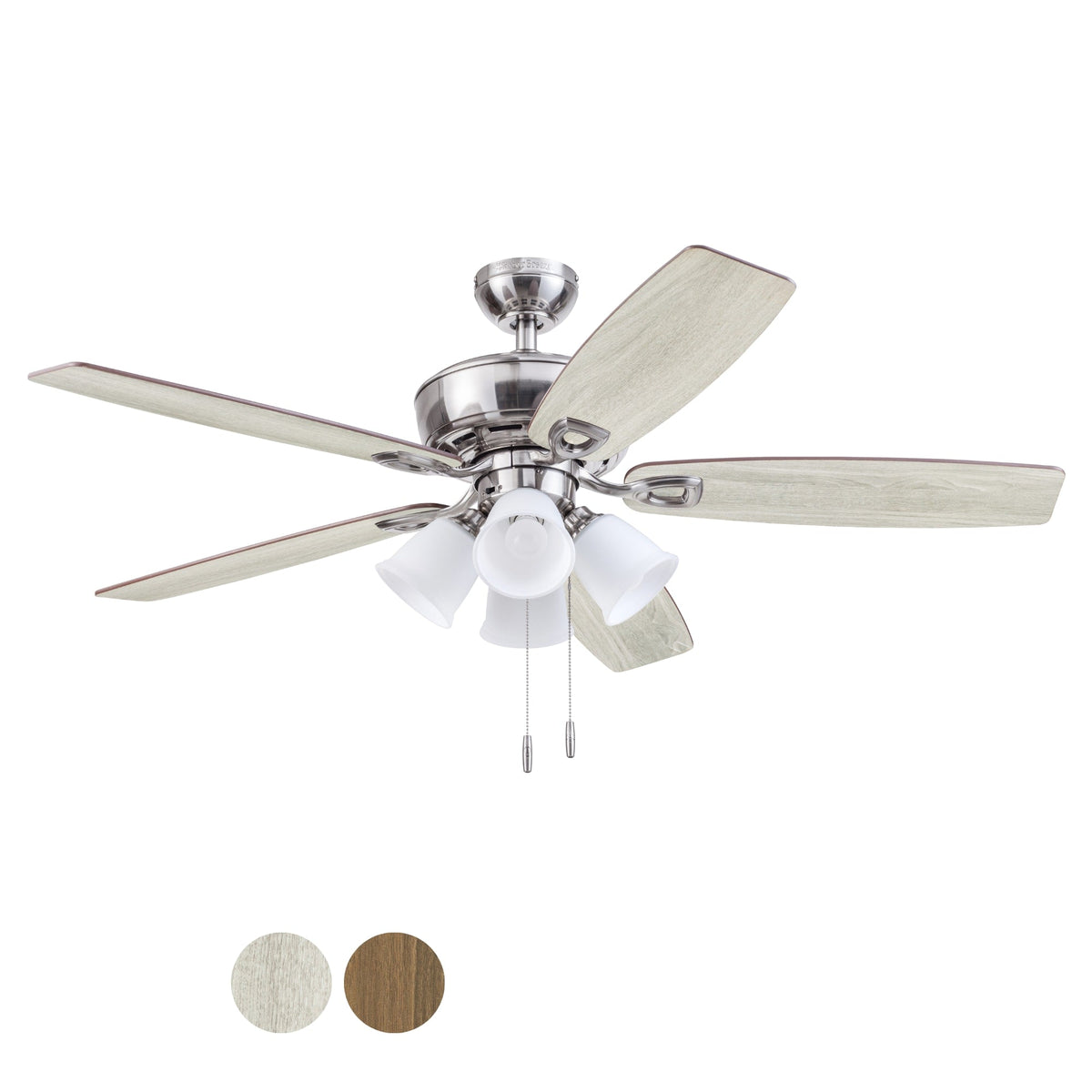Harbor Breeze Notus 52-in Brushed Nickel LED Indoor Ceiling Fan with Light Kit (5-Blade, Driftwood/Sienna Reversible Blades)