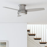 Harbor Breeze Sail Stream 52-in Brushed Nickel LED Indoor Flush Mount Ceiling Fan with Light Kit and Remote, 3-Blade