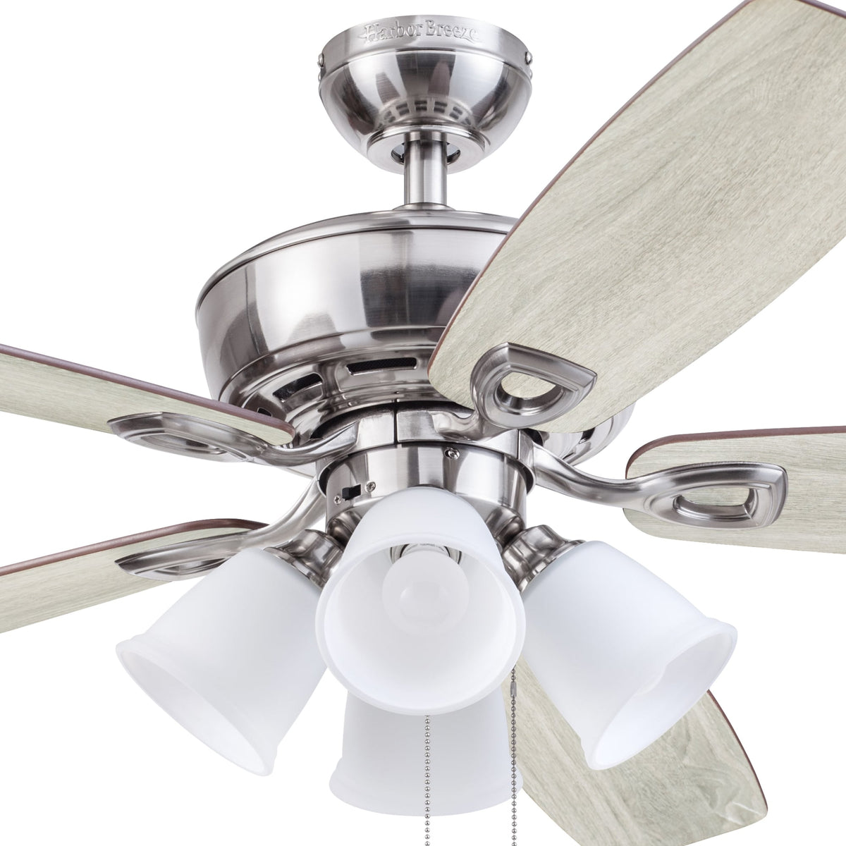 Harbor Breeze Notus 52-in Brushed Nickel LED Indoor Ceiling Fan with Light, Reversible Driftwood/Sienna Blades (5-Blade)