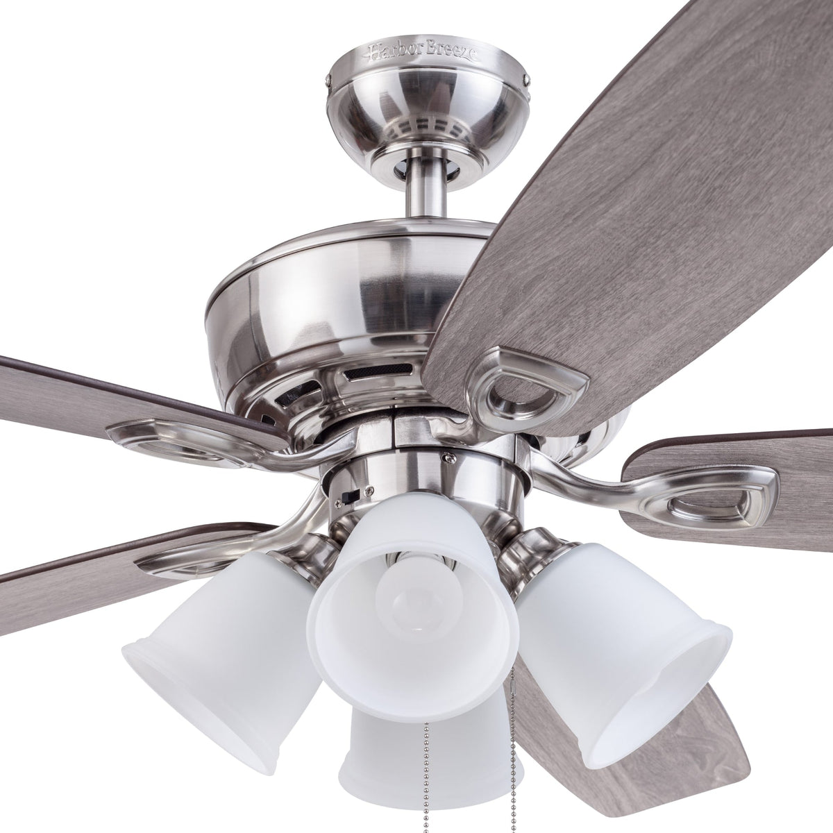 Harbor Breeze Notus 52-in Brushed Nickel LED Indoor Ceiling Fan with Light Kit (5-Blade, Driftwood/Sienna Reversible Blades)