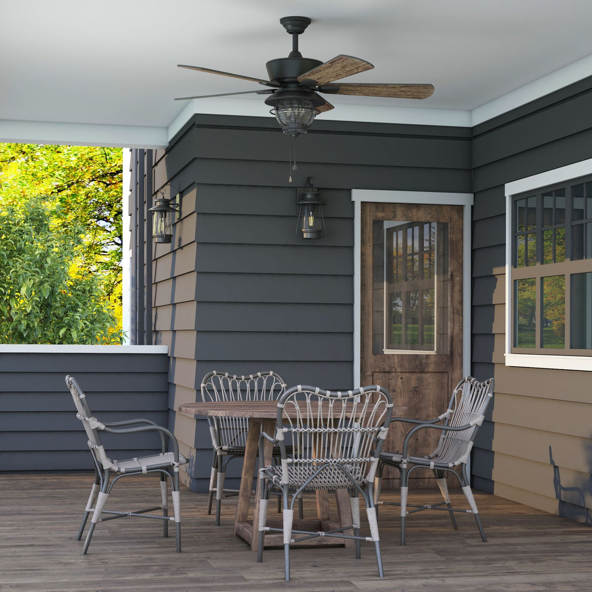 Harbor Breeze Merrimack II 52-in Matte Bronze LED Indoor/Outdoor Ceiling Fan with Light Kit, 5-Blade