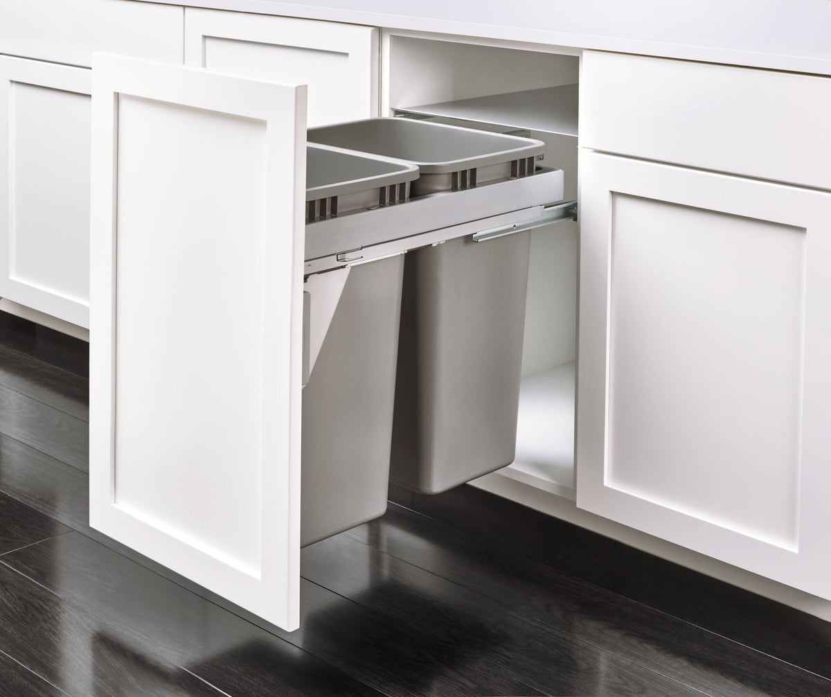 Rev-A-Shelf 50-Quart Plastic Soft-Close Dual Pull-Out Trash Can, Gray