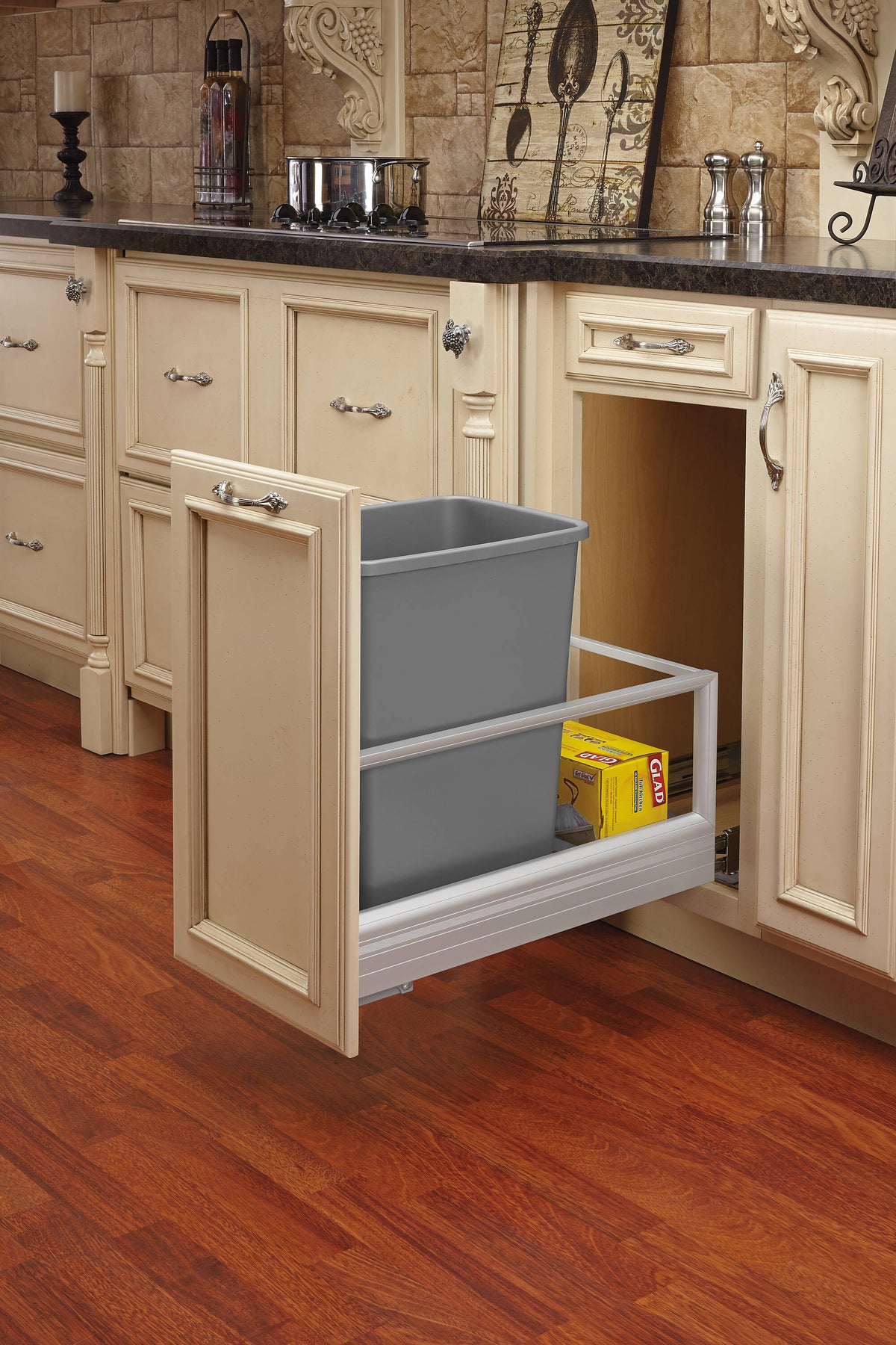 Rev-A-Shelf 35-Quart Plastic Soft-Close Pull-Out Trash Can, 12 x 22 x 20 in, Single Bin
