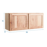 Project Source Branson 36-in W x 15-in H x 12-in D Hickory Wall Fully Assembled Cabinet (Recessed Panel Shaker Door Style)