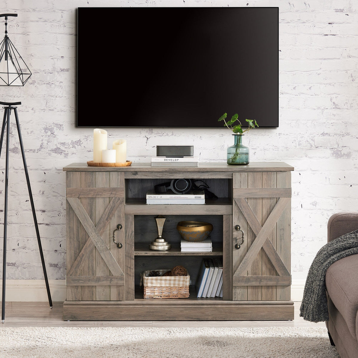 Fun Orange TV-STAND Farmhouse/Rustic Gray Wash Tv Cabinet (Accommodates TVs up to 50-in)