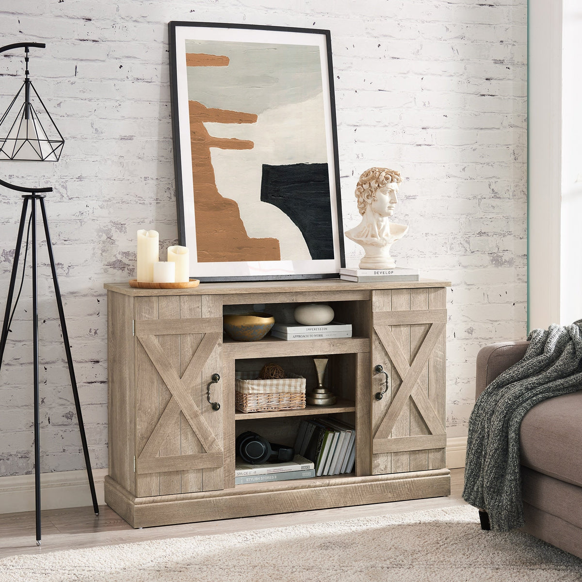 Fun Orange TV-STAND Farmhouse/Rustic Light Gray Tv Cabinet (Accommodates TVs up to 50-in)