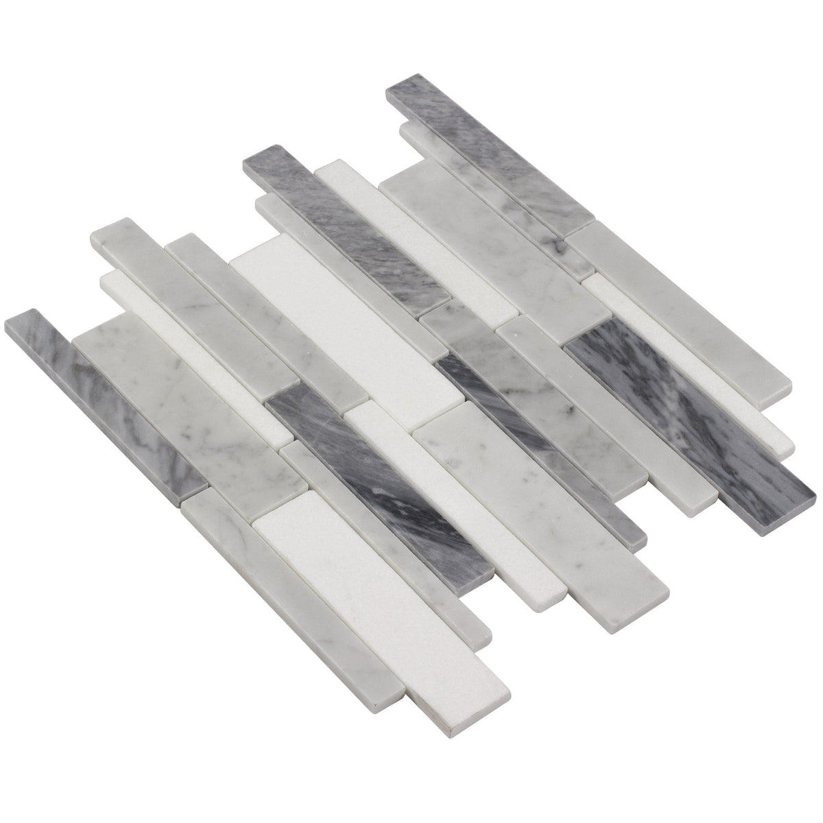 Elida Ceramica Bianca Blended 12-in x 12-in Polished Natural Stone Marble Linear Mosaic Wall Tile