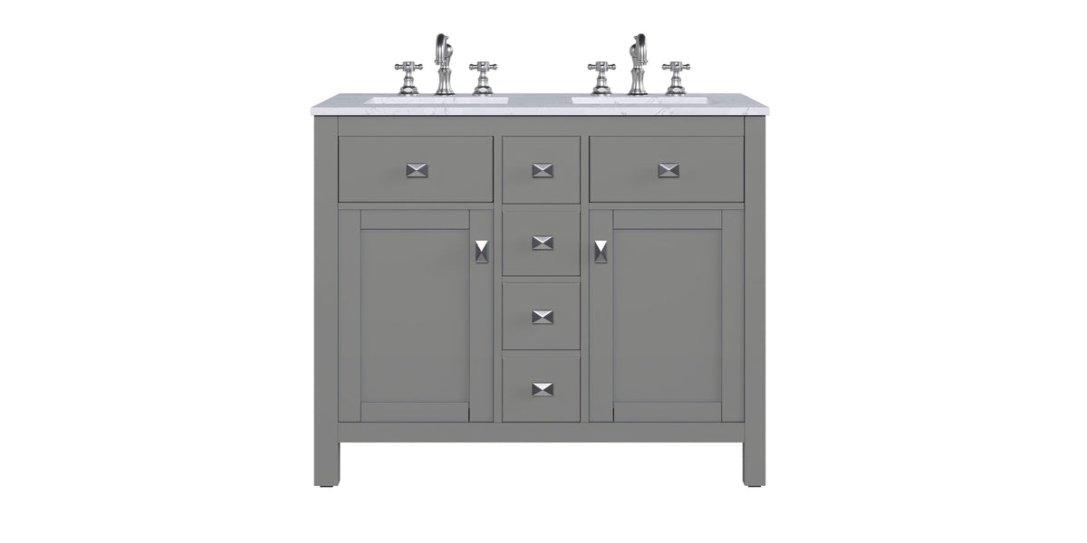 Eviva Artemis 44 in. W x 22 in. D x 34 in. H Double Sink Bathroom Vanity in White with Carrara-Style Quartz Top and White Undermount Sinks