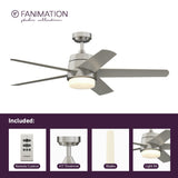 Fanimation Studio Collection Berlin 52-in Brushed Nickel LED Indoor/Outdoor Ceiling Fan with Remote (5-Blade)